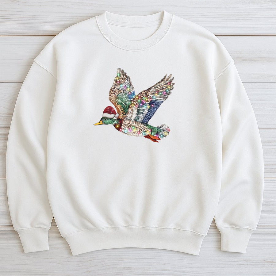Mallard Duck Christmas Sweatshirt | Rhinestone Style Graphic Bird | Premium Cotton Blend | Gift For Bird Watcher And Hunter Lovers