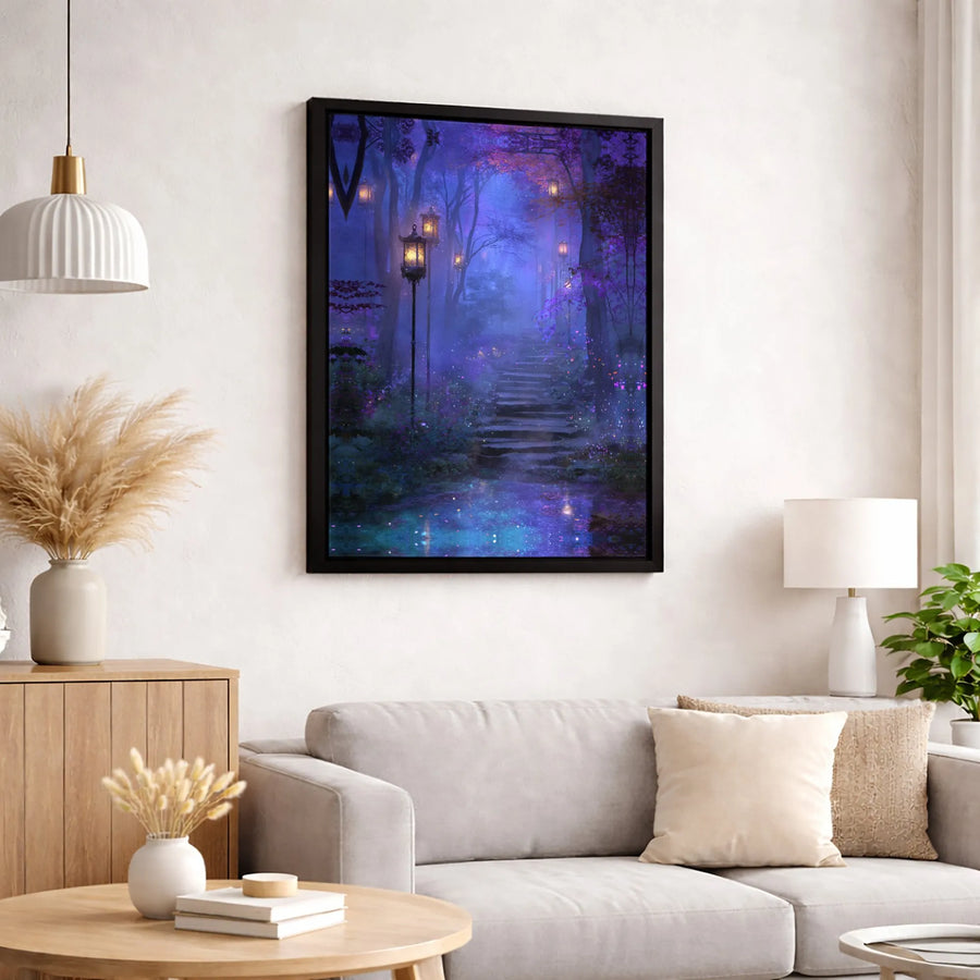 Enchanted Forest Canvas Wall Art | Glowing Lanterns Fantasy Landscape | Premium Fade-Resistant Print | Magical Home Decor Gift
