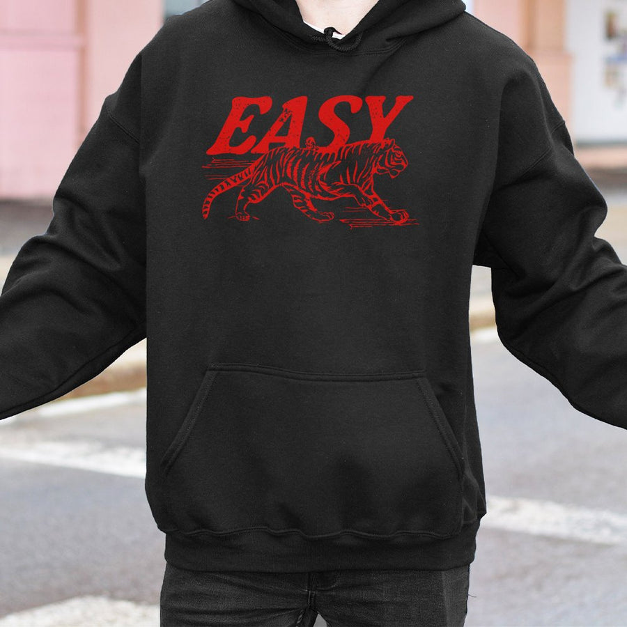 Easy Tiger Hoodie | Retro Distressed Graphic Pullover | Premium Cotton Blend Streetwear | Trendy Animal Print Gift for Men and Women