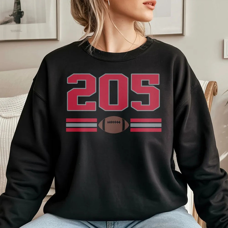 205 Area Code Football Shirt | Vintage College Gameday Graphic Tee | Soft Cotton Unisex Top | Gift for Birmingham Fan