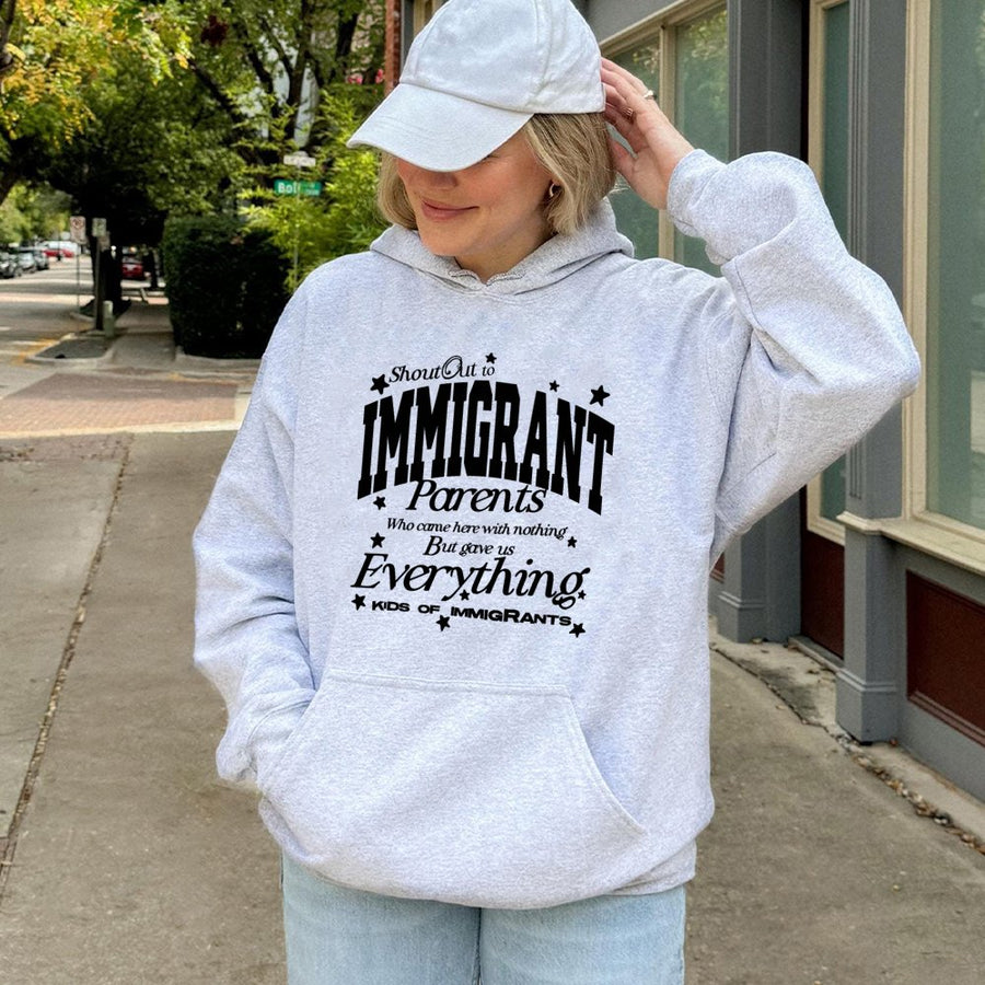 Immigrant Parents Hoodie | Kids Of Immigrants Graphic Sweatshirt | Premium Cotton Blend | Inspirational Gift For First Generation Americans