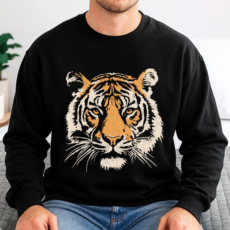 Tiger Sweatshirt | Retro Wild Cat Graphic | Premium Cotton Blend | Vintage Animal Gift for Nature Lovers