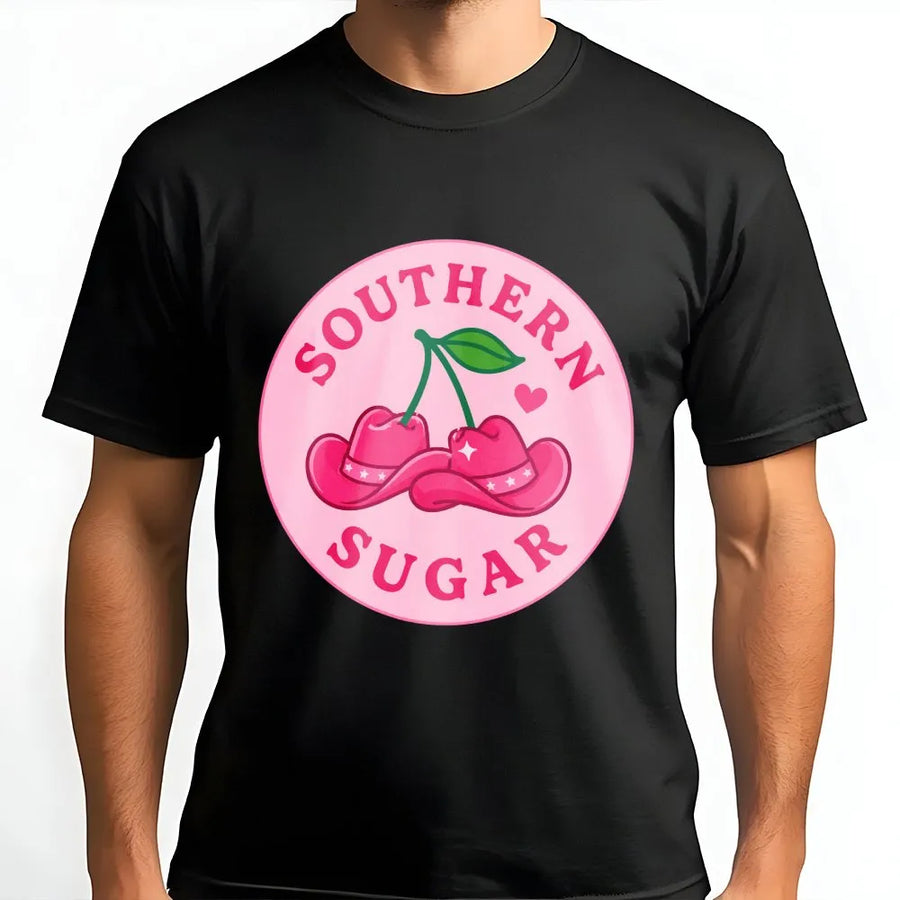 Southern Sugar Cowboy Hat Cherries T-Shirt | Pink Western Aesthetic Graphic | Premium Cotton Unisex Tee | Cute Country Gift for Women
