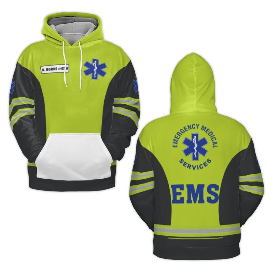 EMS 3D Hoodie | Star of Life Paramedic Uniform Print | Premium Brushed Fleece Polyester | Gift for EMT Paramedics & First Responders