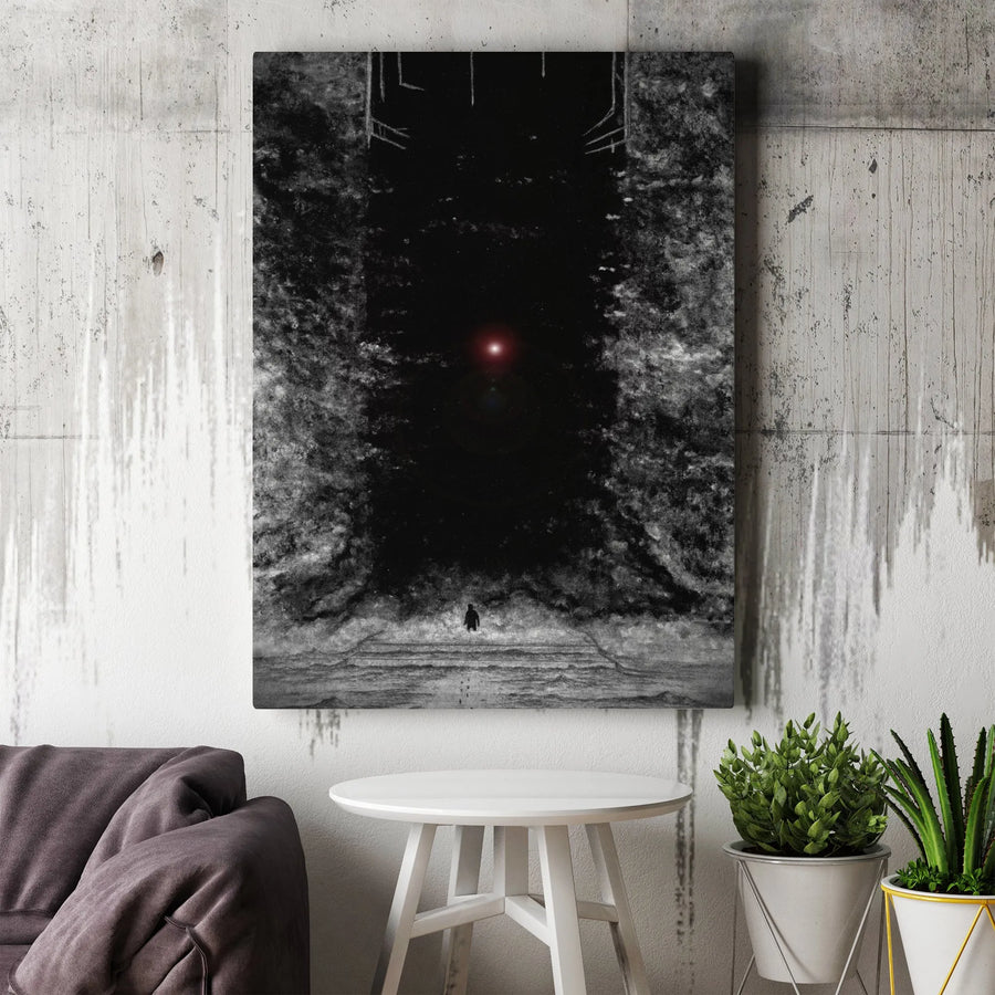Dark Abstract Canvas Print | Lone Figure in Mysterious Chasm Art | Premium Gallery Wrap Canvas | Modern Moody Home & Office Decor Gift