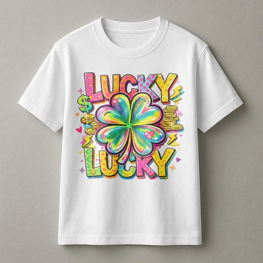 Lucky Shamrock T-Shirt | Rainbow Four Leaf Clover Graphic | Premium Soft Cotton Tee | St. Patricks Day Gift for Men and Women