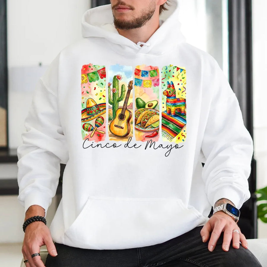 Cinco De Mayo Hoodie | Watercolor Mexican Fiesta Graphic | Premium Soft Unisex Pullover | Party Gift for Men & Women