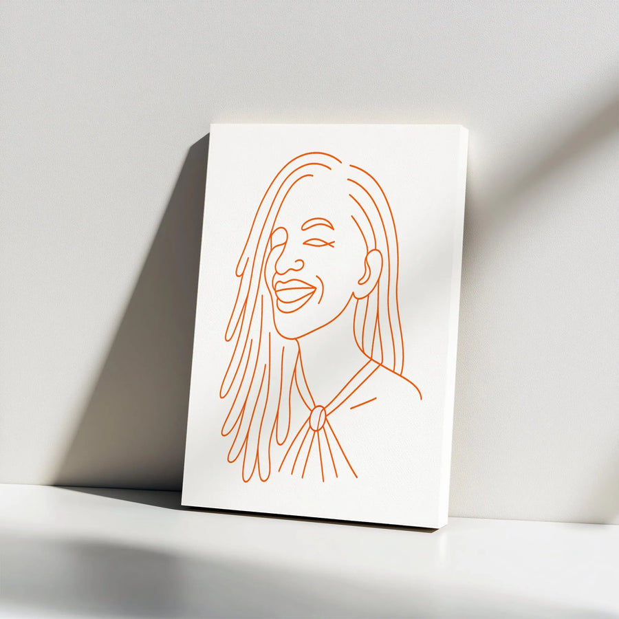 Minimalist Woman Face Canvas Wall Art | Continuous Line Drawing with Dreadlocks | Gallery-Wrapped Premium Print | Modern Aesthetic Home Decor Gift