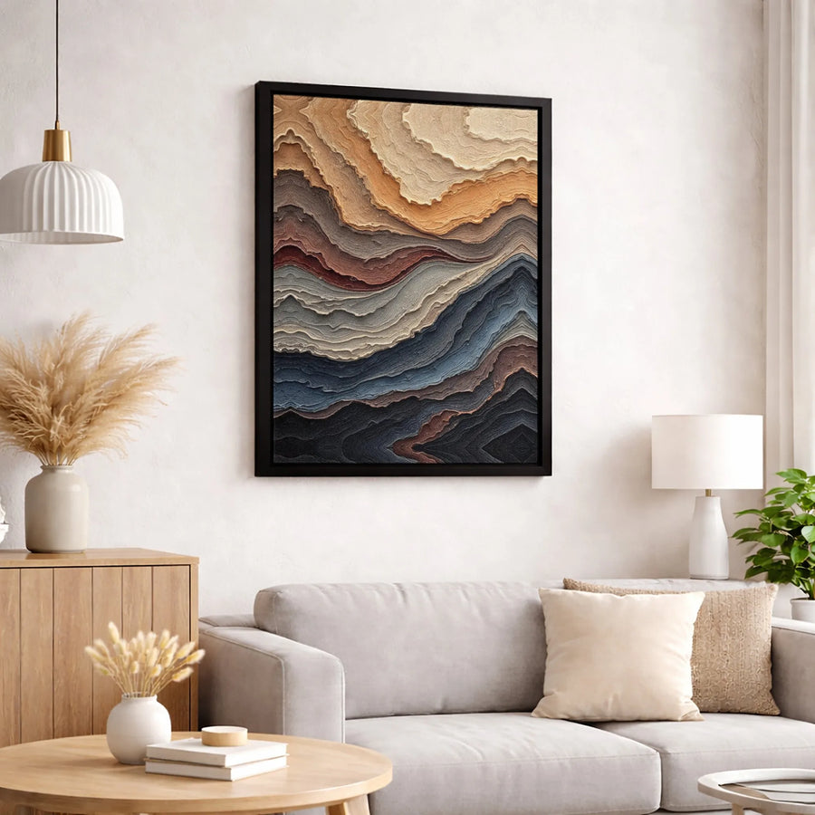 Abstract Geological Strata Wall Art | Textured Earth Tone Landscape Canvas Print | Premium Gallery Wrapped Decor | Modern Home Office Statement Piece