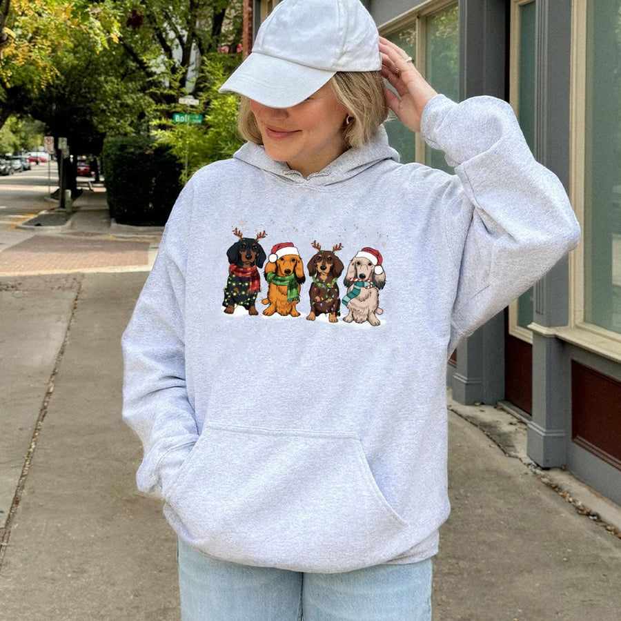 Dachshund Christmas Hoodie | Festive Wiener Dog Graphic Print | Premium Cotton Blend Sweatshirt | Holiday Gift For Dog Lovers