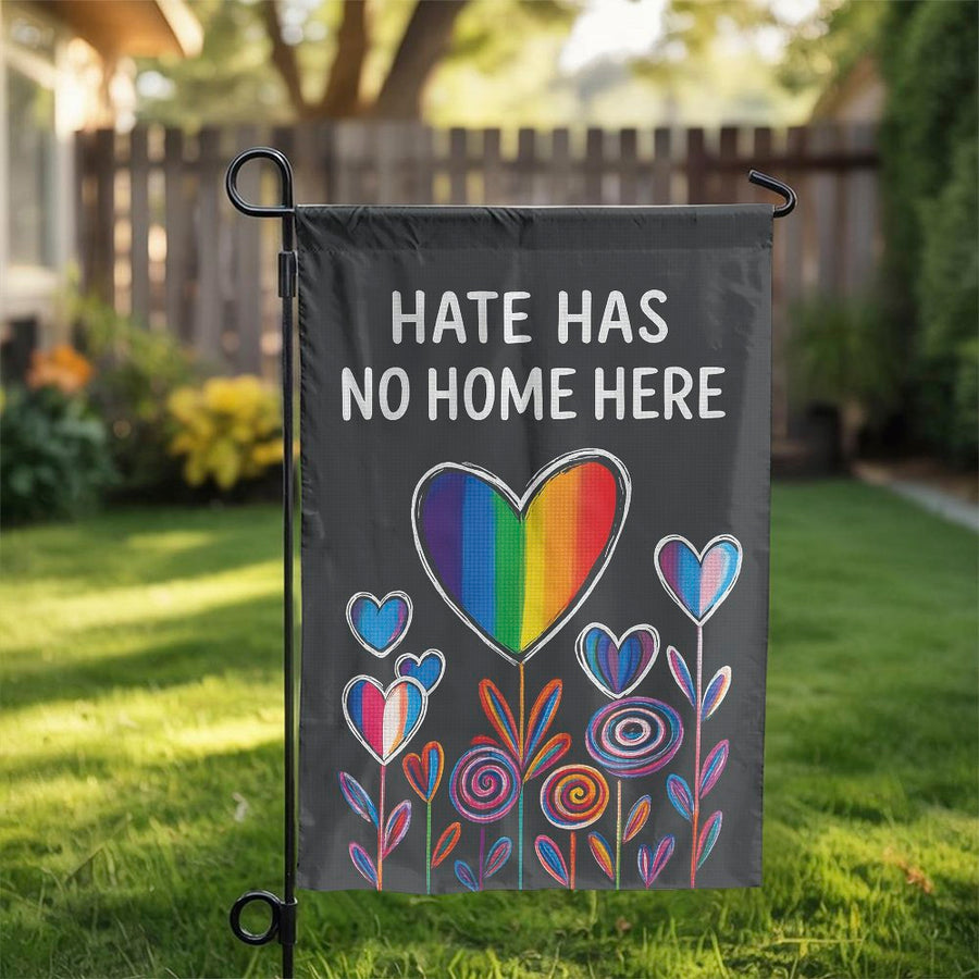 Hate Has No Home Here Garden Flag | Rainbow Heart Floral Yard Sign | Premium Weather-Resistant Polyester | Inclusive Home Decor Gift