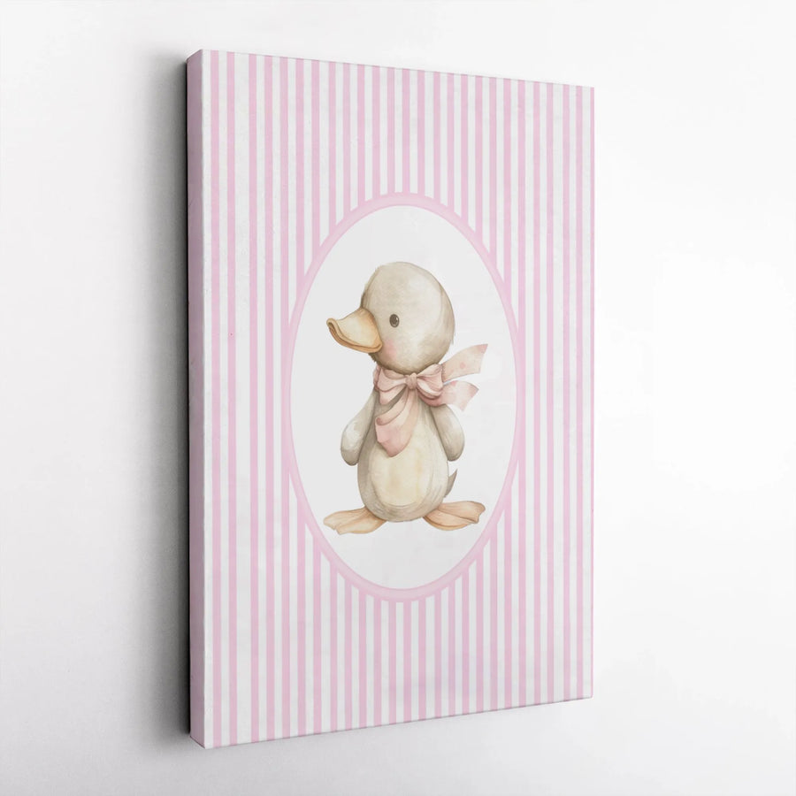 Cute Duckling Wall Art | Watercolor Baby Duck With Pink Bow | 1.25” Premium Gallery Canvas | Nursery Decor for Baby Girl Room