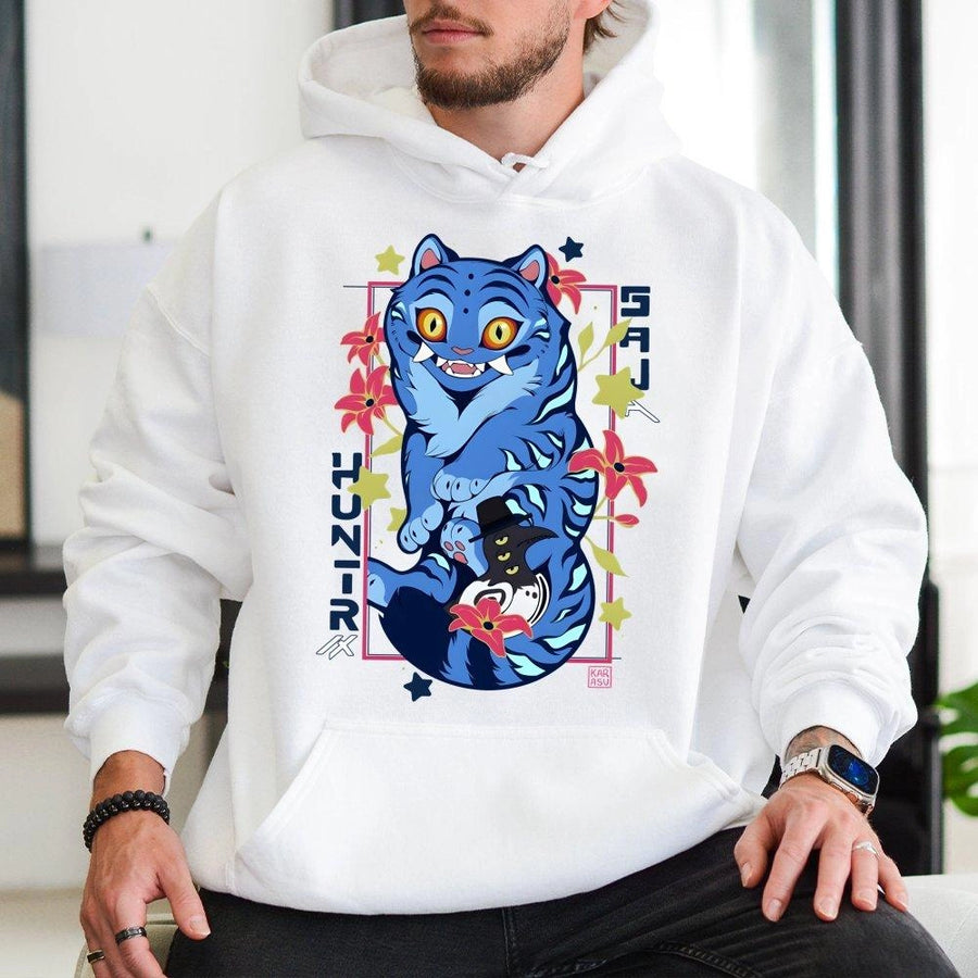 Anime Tiger Hoodie | Cute Kawaii Graphic Streetwear | Soft Cotton-Blend Pullover | Unique Otaku Gift for Men & Women