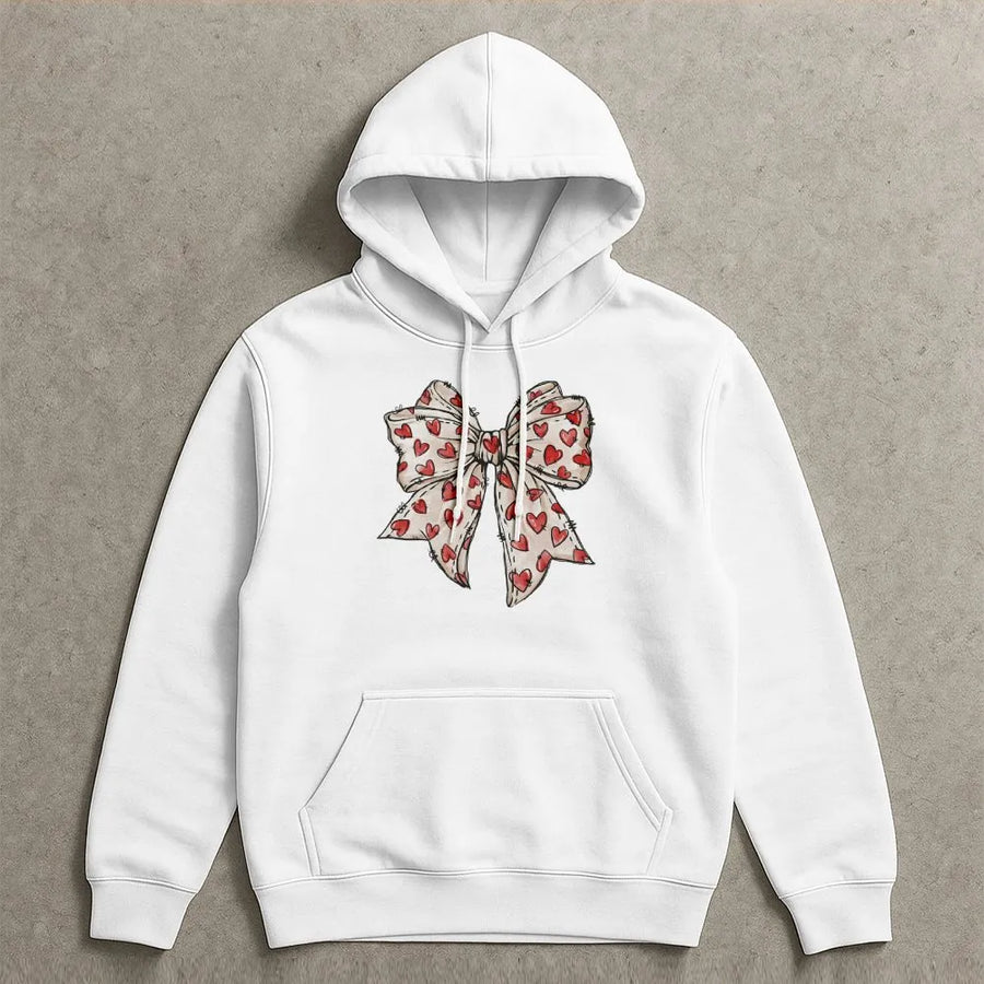 Coquette Heart Bow Hoodie | Retro Aesthetic Valentine's Day Gift | Premium Cotton Blend Pullover | Cute Aesthetic Clothing For Women