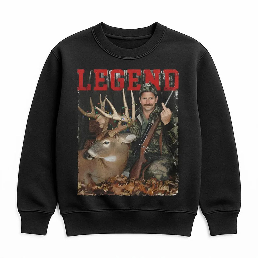 Legend Hunting Deer Sweatshirt | Retro Hunter Graphic Design | Premium Cotton Blend | Funny Outdoorsman Gift for Men and Women