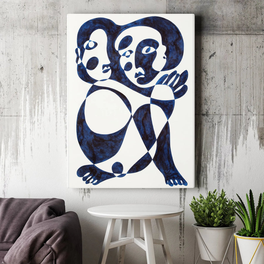 Abstract Couple Canvas Wall Art | Minimalist Two Figures Embrace Print | Premium Gallery Wrapped Canvas | Modern Home Decor Gift for Art Lovers