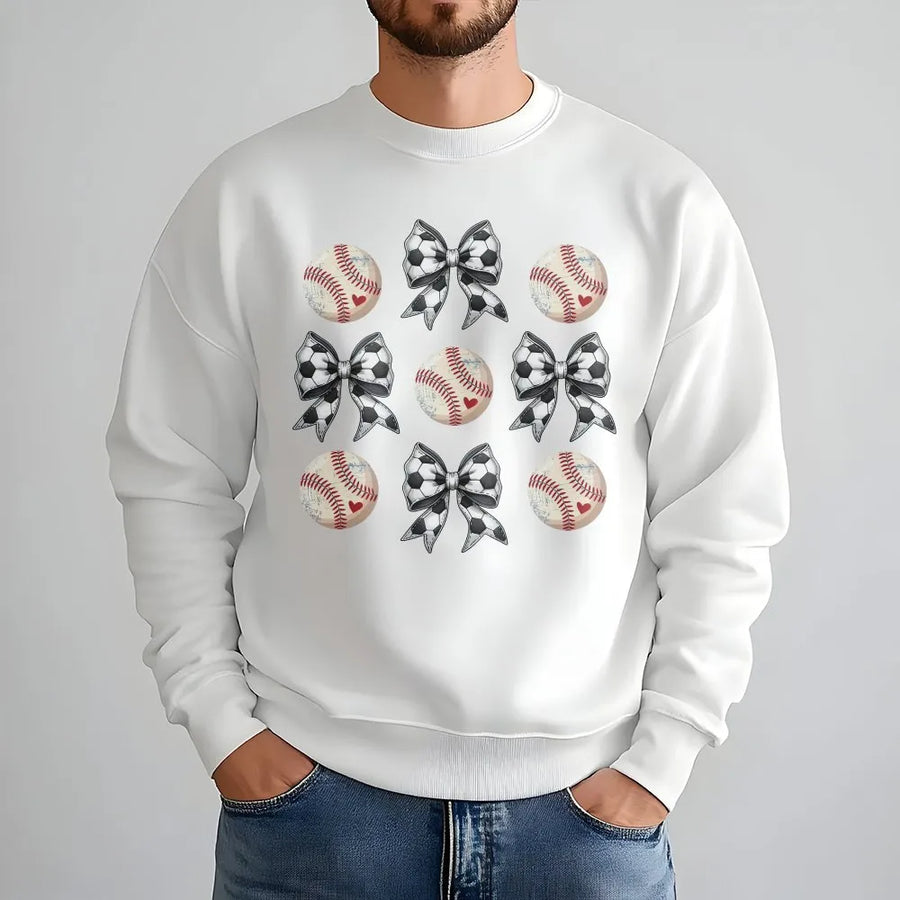 Coquette Soccer Baseball Sweatshirt | Game Day Soccer Bow & Baseball Print | Premium Cotton Blend | Gift for Soccer and Baseball Mom