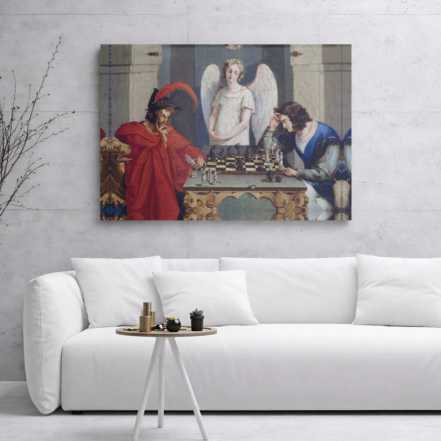 The Chess Players Canvas Wall Art | Moritz Retzsch Classic Painting | Premium Gallery Wrapped Print | Gift for Chess Lovers and Collectors