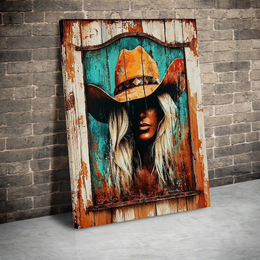 Rustic Cowgirl Wall Art | Blonde Country Western Portrait | Premium Gallery Canvas | Farmhouse Home Decor Gift