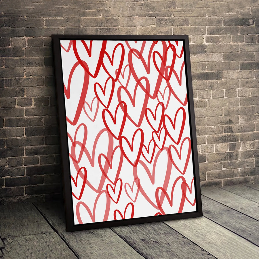 Red Hearts Wall Art Canvas | Hand-Drawn Scribble Pattern | Premium Gallery-Wrapped Print | Romantic Valentine’s Day Decor Gift for Her