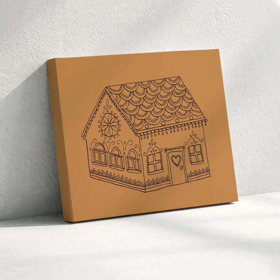 Gingerbread House Wall Art | Minimalist Line Drawing Canvas | Premium 1.25-Inch Gallery Wrap | Christmas Kitchen Home Decor