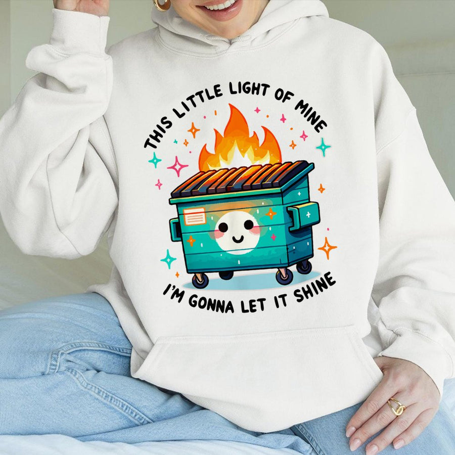 Dumpster Fire Hoodie | Cute Kawaii Trash Can Graphic | Premium Cotton Blend Pullover | Sarcastic Funny Gift for Her Him