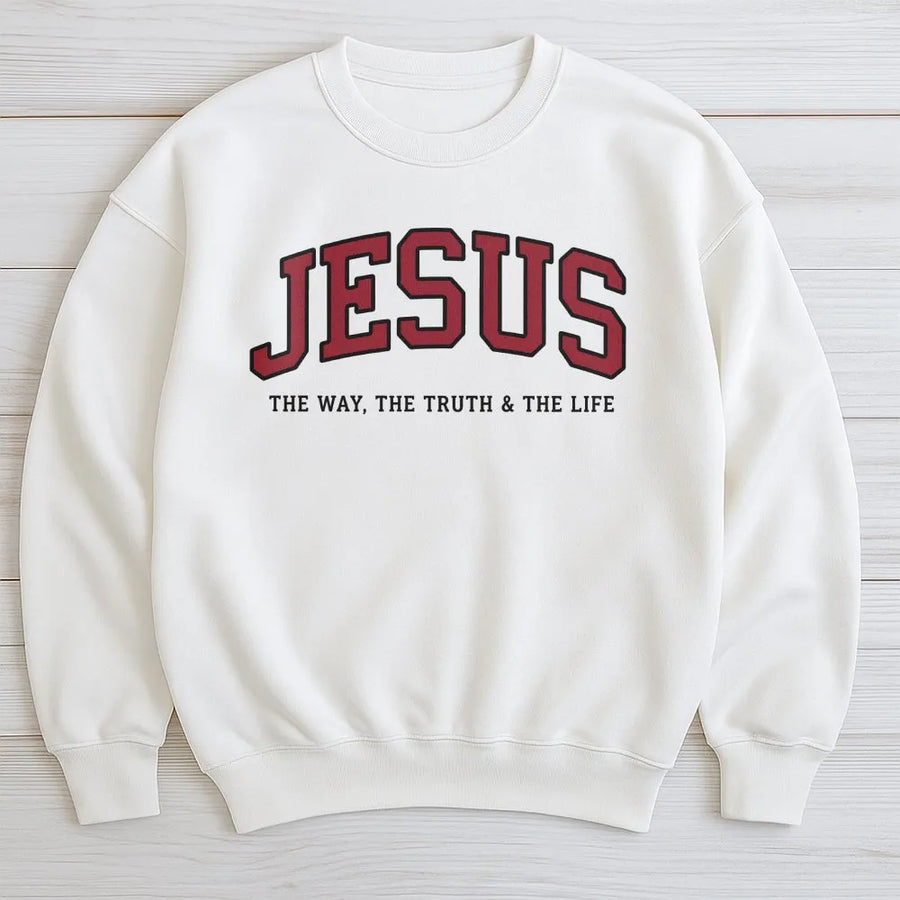 Jesus Sweatshirt | Collegiate Style 'The Way The Truth The Life' | Premium Cotton-Blend | Christian Faith Apparel Gift
