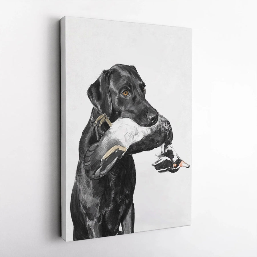 Black Labrador Retriever Canvas Art | Hunting Dog With Duck Sketch | 1.25 Inch Gallery Wrap | Premium Wildlife Wall Decor For Hunters