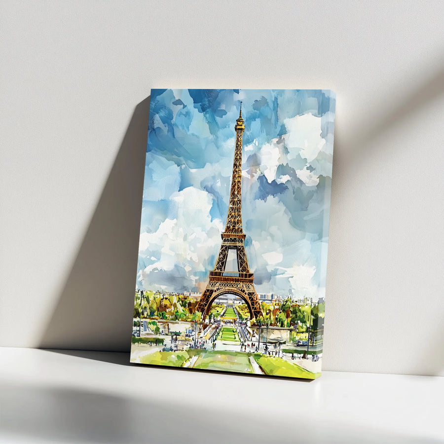 Eiffel Tower Canvas Wall Art | Impressionist Paris Watercolor Print | Gallery Wrapped Premium Decor | Gift for Travel Lovers
