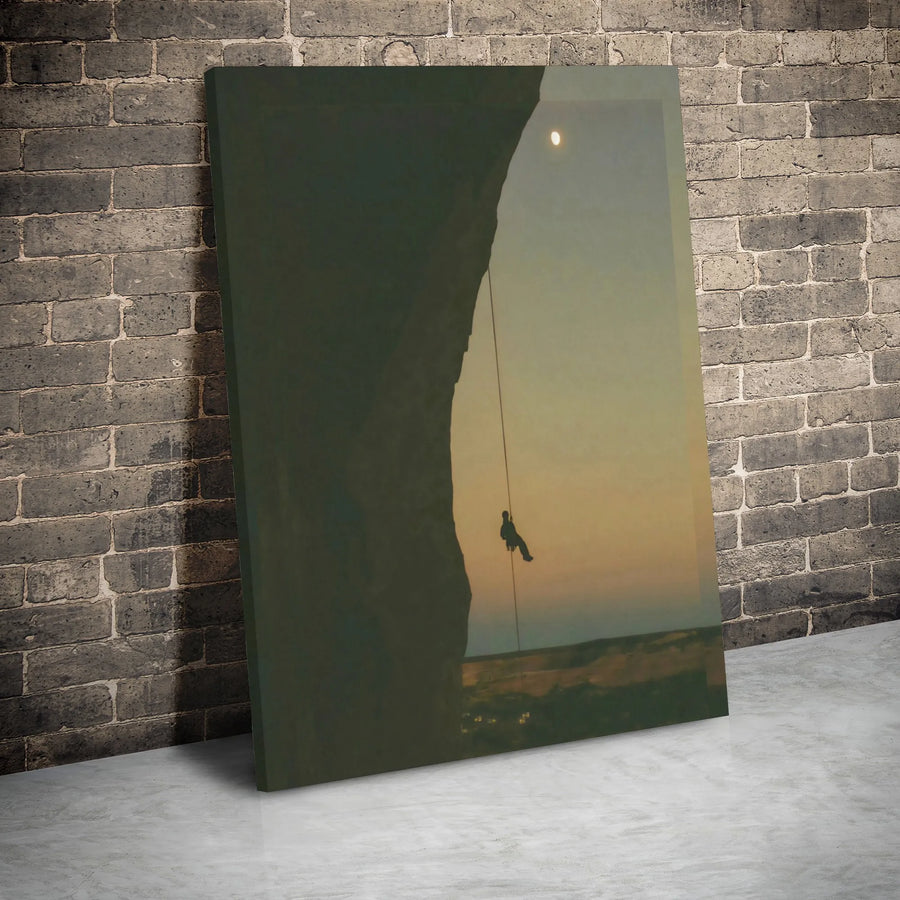 Rock Climber Canvas Wall Art | Silhouette Rappelling Sunset Print | Premium 1.25" Gallery Wrap | Adventure Decor Gift for Climbers