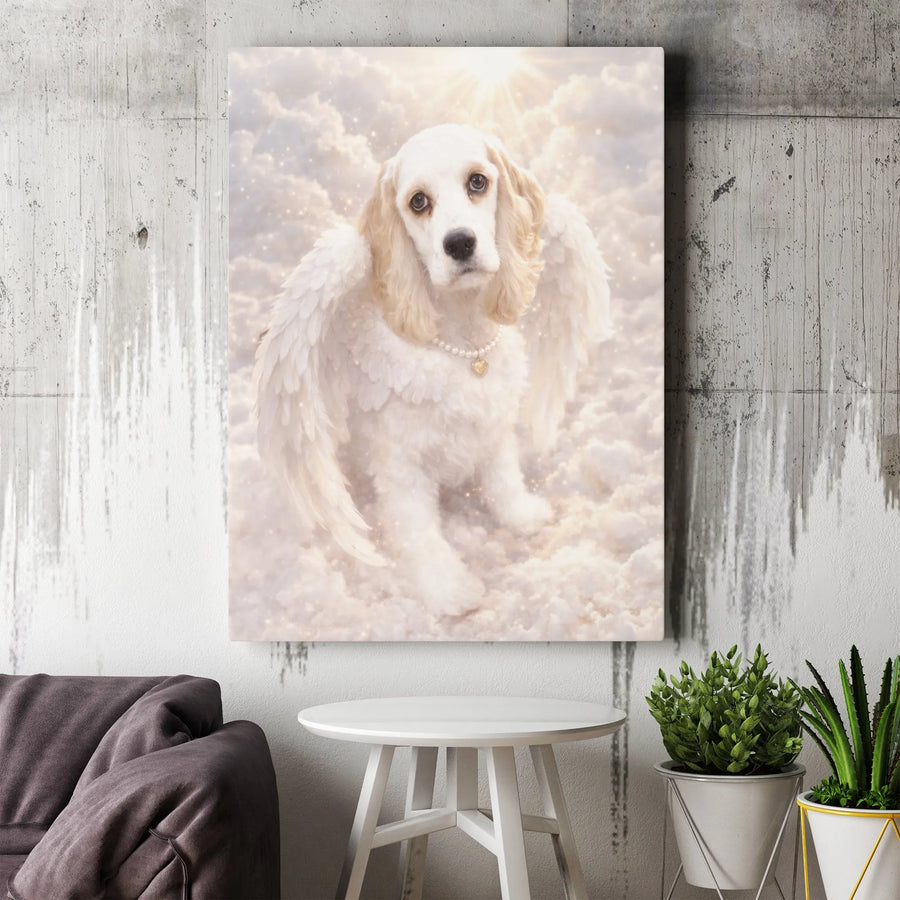 Cocker Spaniel Memorial Canvas Art | Angel Dog in Heaven Portrait | Premium Thick Gallery Wrap | Pet Loss Sympathy Remembrance Gift