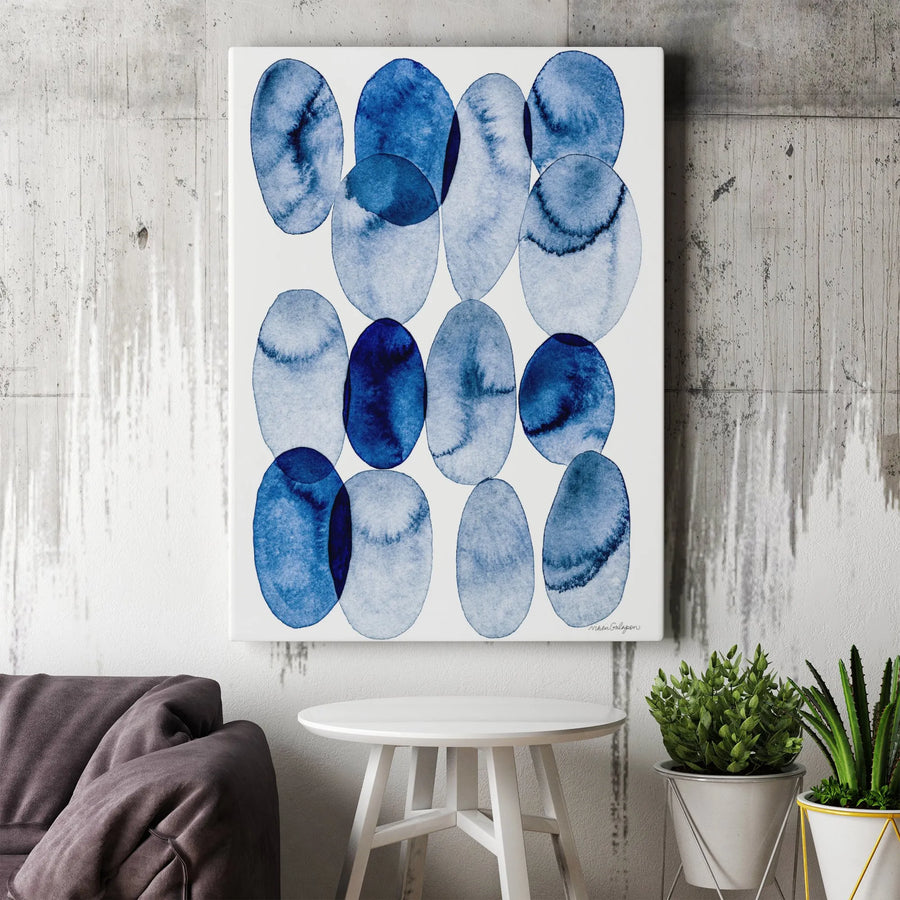 Abstract Blue Watercolor Canvas Wall Art | Minimalist Overlapping Ovals | Premium Gallery Wrapped Print | Modern Living Room & Office Decor Gift
