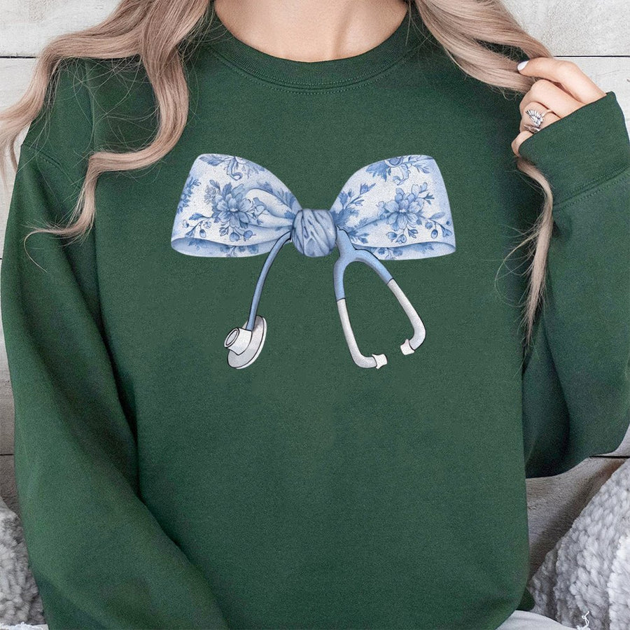 Nurse Sweatshirt | Floral Coquette Bow Stethoscope Design | Premium Cotton Blend | Gift for Nursing Student and Medical Professional