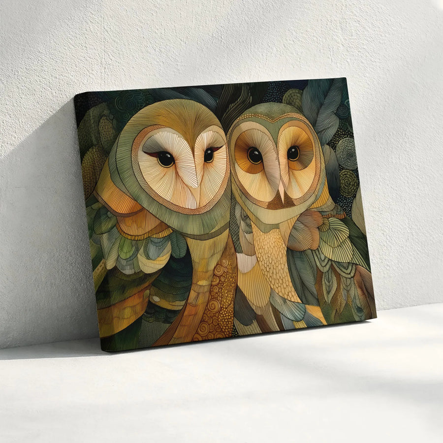 Abstract Owl Art Horizontal Canvas | Geometric Line Barn Owl Wall Decor | Premium Fade-Resistant Gallery Wrap | Modern Living Room Nature Lover Gift