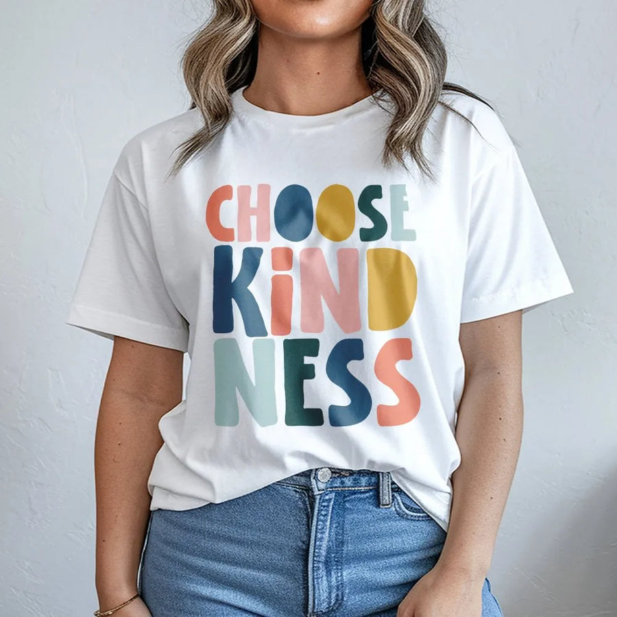 Choose Kindness T-Shirt | Colorful Retro Lettering | Premium Cotton Unisex Tee | Gift for Teacher Appreciation