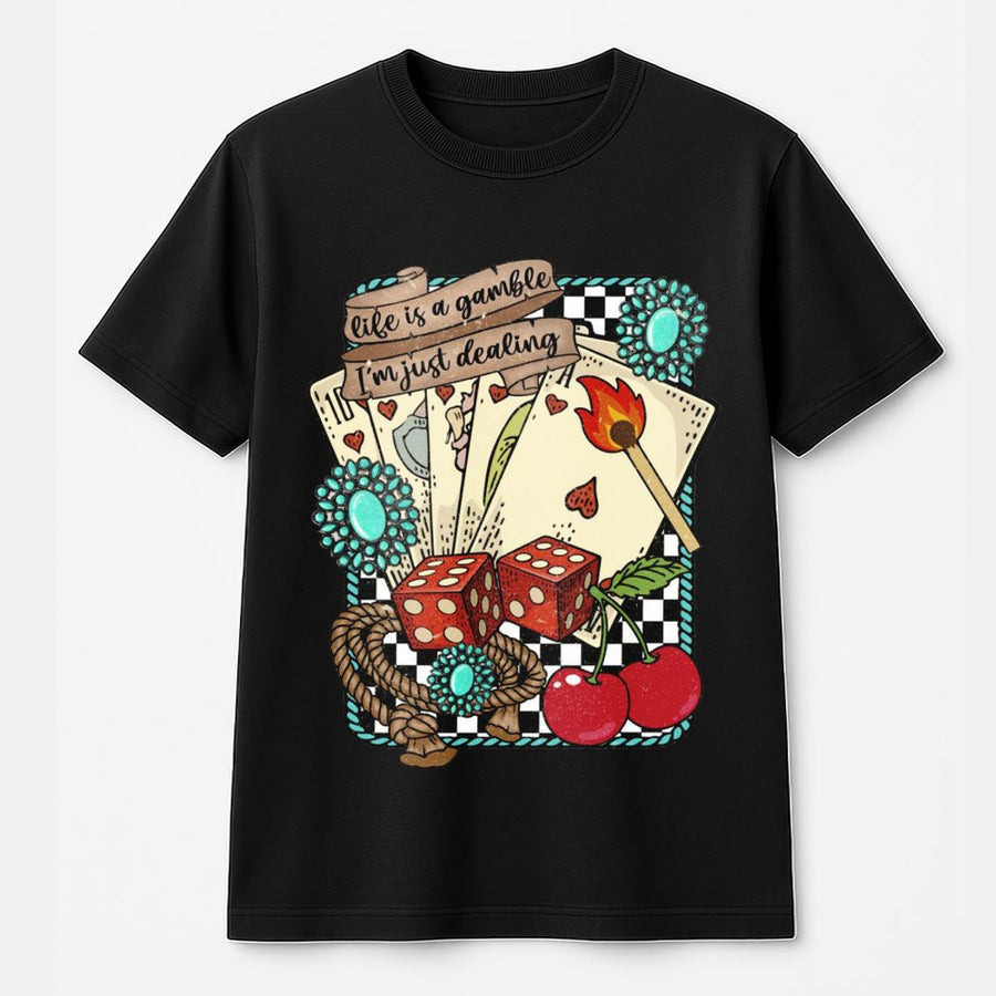 Life Is A Gamble T-Shirt | Retro Western Graphic Tee | 100% Cotton Premium Comfort | Country Concert Outfit for Women & Cowgirl Gift Ideas