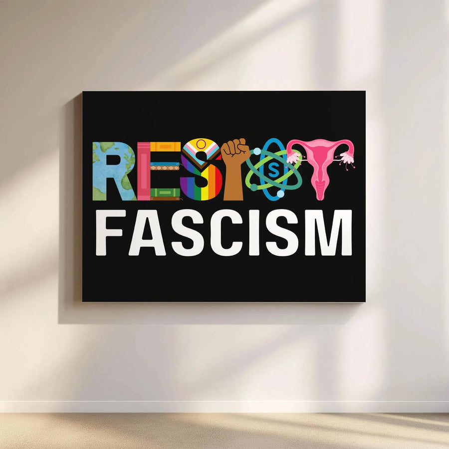 Resist Fascism Canvas Wall Art | Progressive Social Justice Symbols Print | Premium Gallery Wrapped Canvas | Political Activist Home Decor Gift