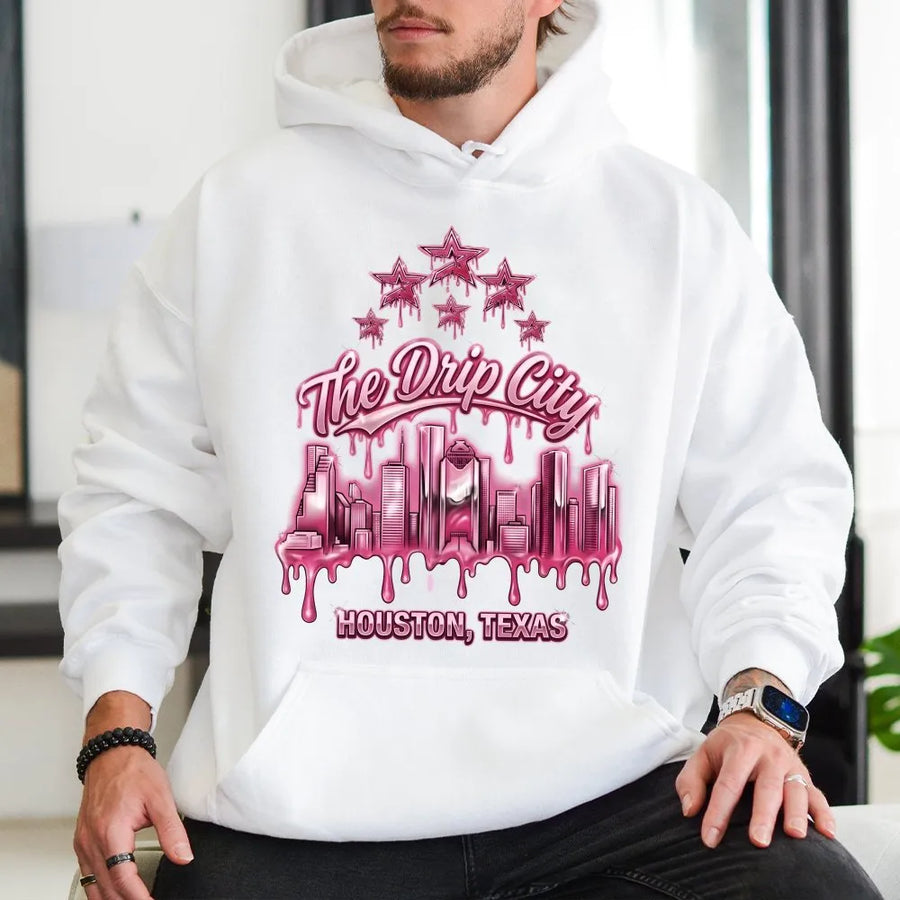 Houston Texas Hoodie | The Drip City Graffiti Skyline Design | Premium Cotton Blend Sweatshirt | Unisex Houston Pride Gift