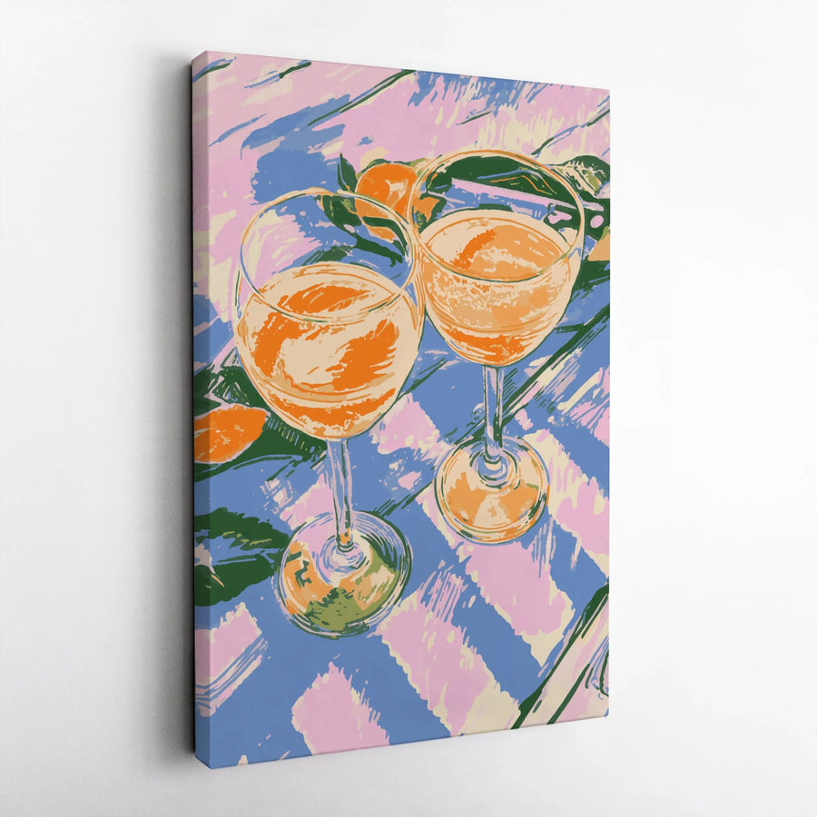 Orange Spritz Canvas Art | Vibrant Citrus Wine Glass Print | Premium Fade-Resistant Gallery Wrap | Kitchen and Bar Wall Decor