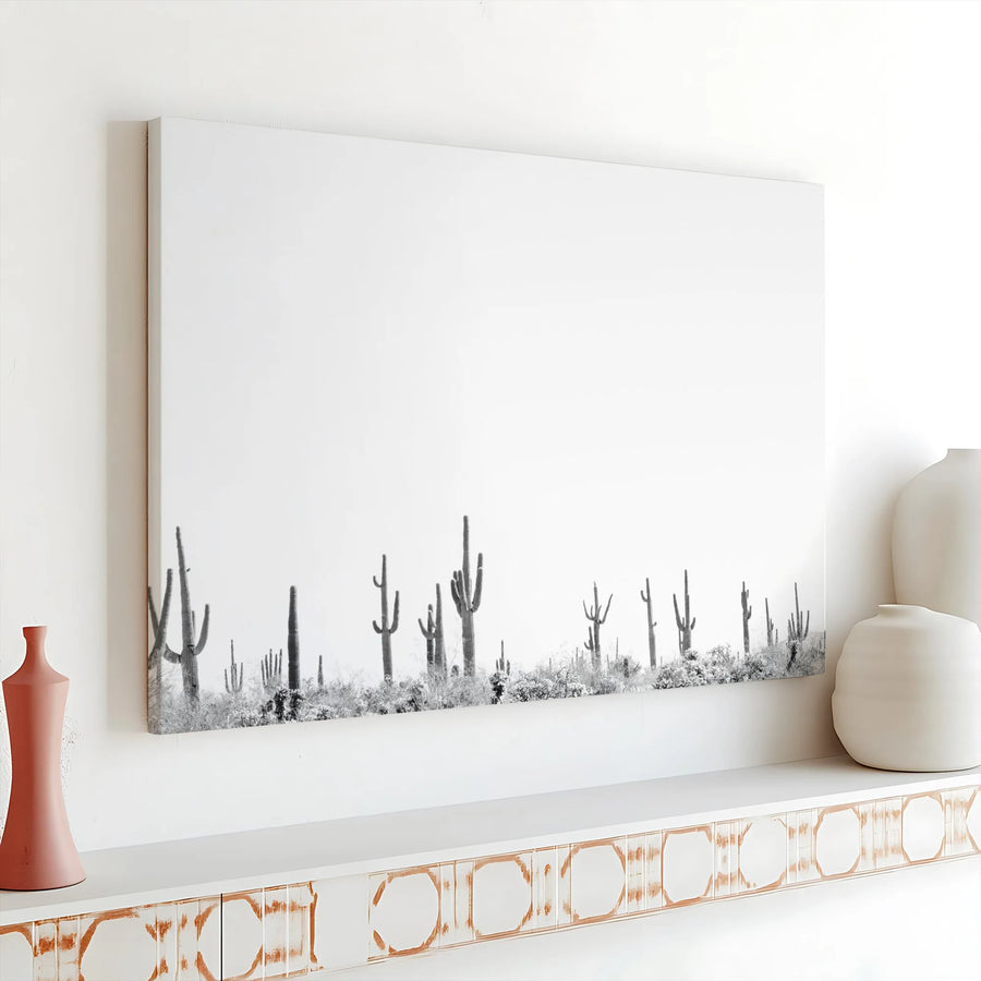 Saguaro Desert Canvas Print | Minimalist Black and White Photography | Premium Gallery Wrap Wall Art | Southwestern Home Decor Gift