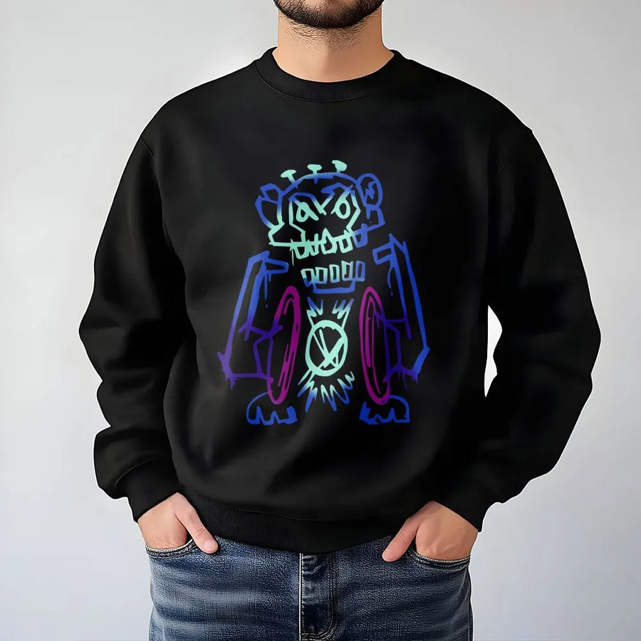 Graffiti Robot Sweatshirt | Neon Street Art Graphic Print | Premium Cotton Blend | Gamer Streetwear Gift for Men and Women
