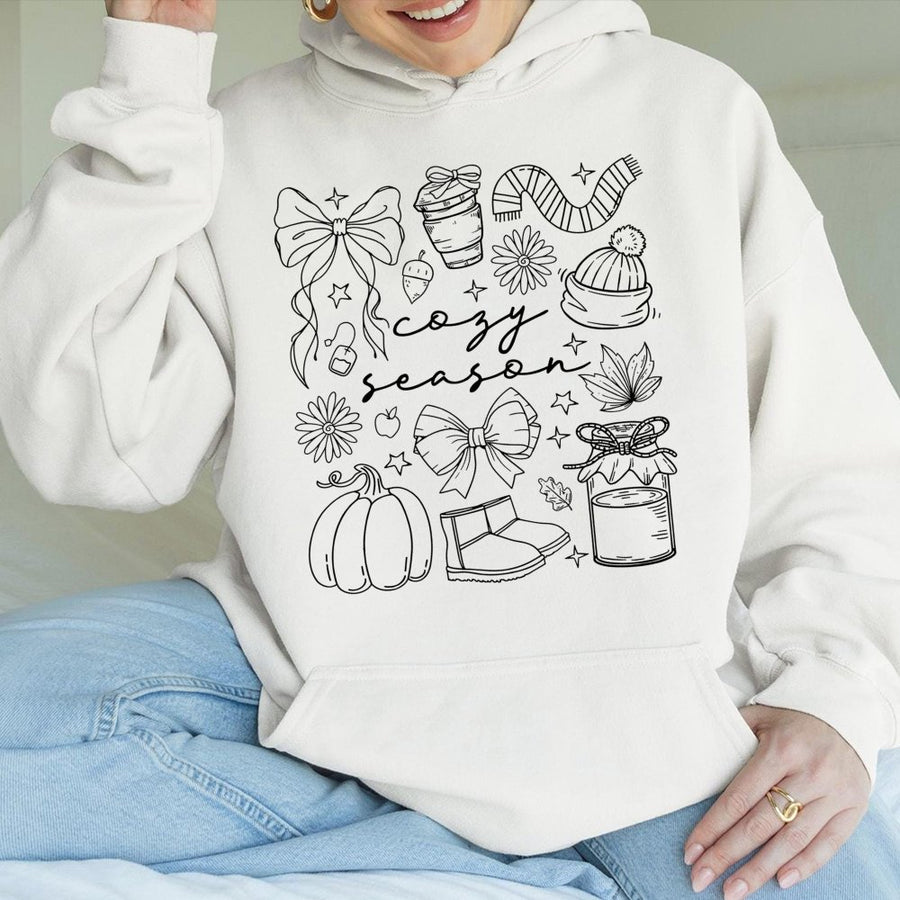 Cozy Season Hoodie | Fall Vibes Pumpkin Graphic Print | Cotton Blend Premium Pullover | Autumn Aesthetic Gift for Her