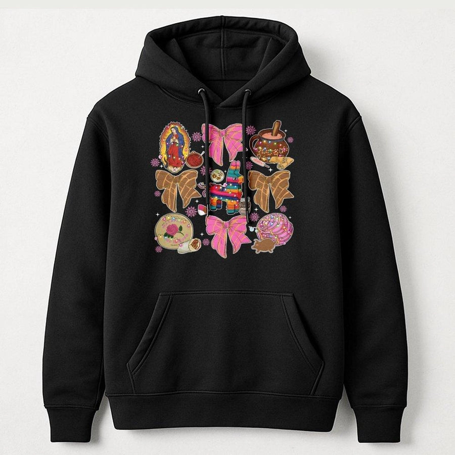 Mexican Christmas Hoodie | Coquette Bows Pinata Graphic | Premium Cotton Blend Pullover | Cultural Holiday Gift for Women and Men