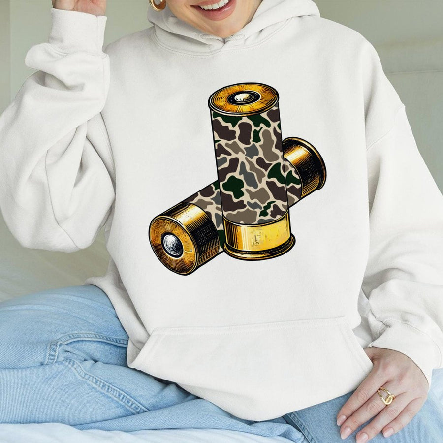 Camo Shotgun Shells Hoodie | Duck Hunting Aesthetic Design | Premium Cotton-Poly Blend | Gift for Outdoorsmen and Hunters
