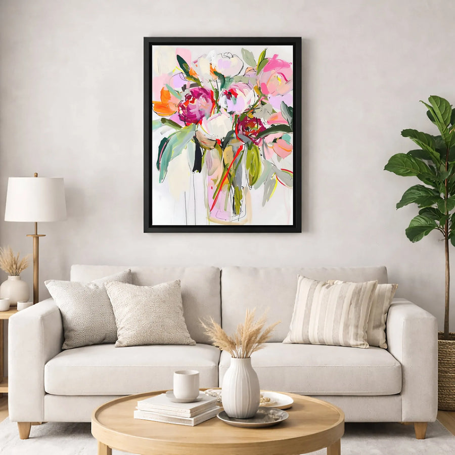 Abstract Floral Bouquet Canvas Print | Vibrant Watercolor Flower Wall Art | Gallery-Quality 1.25 Inch Profile | Modern Home Decor Gift