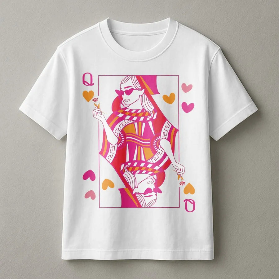 Queen of Hearts Playing Card T-Shirt | Retro Graphic Card Aesthetic | Premium Soft Cotton Tee | Unique Gift for Her and Card Game Lovers