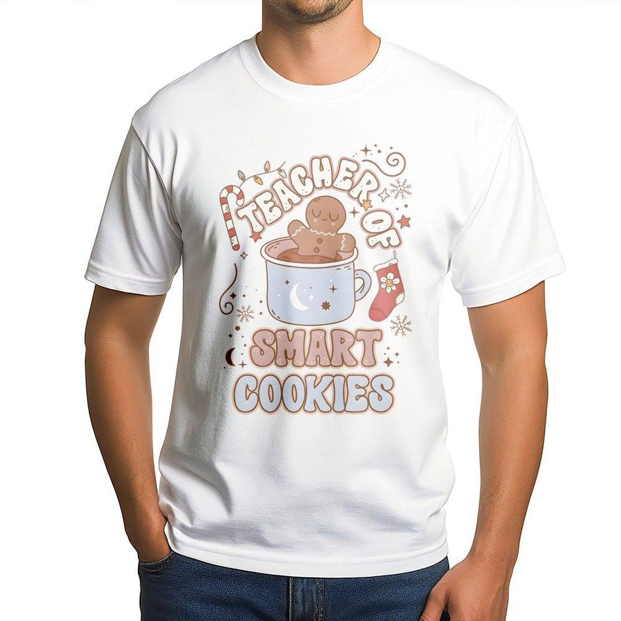 Teacher Of Smart Cookies T-Shirt | Cute Gingerbread Christmas Design | 100% Cotton Premium Tee | Holiday Gift For Teachers And Educators