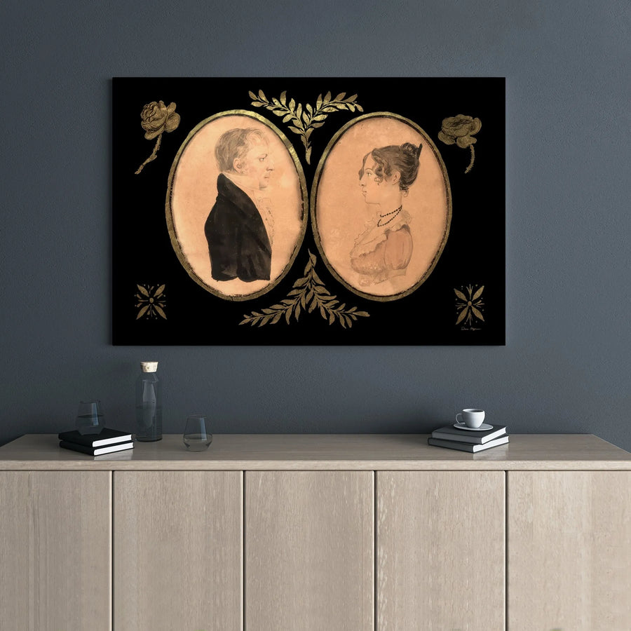 Vintage Couple Portrait Canvas | Victorian Style Oval Silhouette Art | Premium Gallery Wrap Wall Decor | Romantic Historical Home Gift