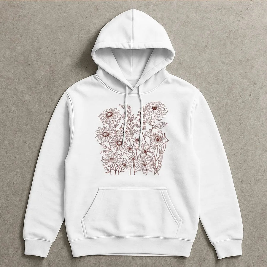 Wildflower Botanical Hoodie | Vintage Pressed Flower Graphic | Cozy Cotton Blend Pullover | Gift for Gardener & Plant Lover