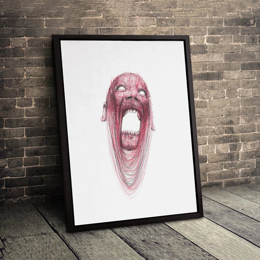 Screaming Face Canvas Print | Abstract Scribble Art Wall Decor | Premium Fade-Resistant 1.25 Inch Thick Profile | Dark Surrealist Gift for Art Lovers